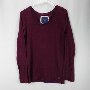AMERICAN EAGLE OUTFITTERS Women's Burgundy Striped Shirt Size L